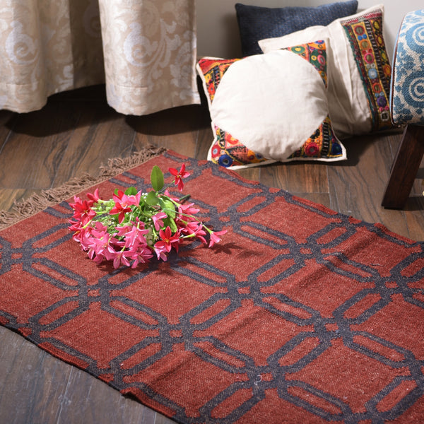 Red and Black Woven Rug