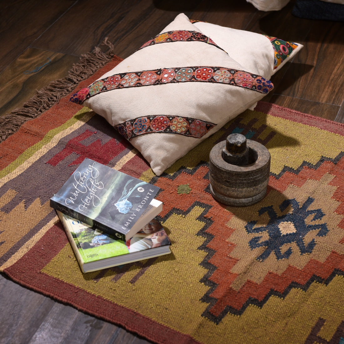 Multicolored Ajrakh Woven Rug – razaaiwala
